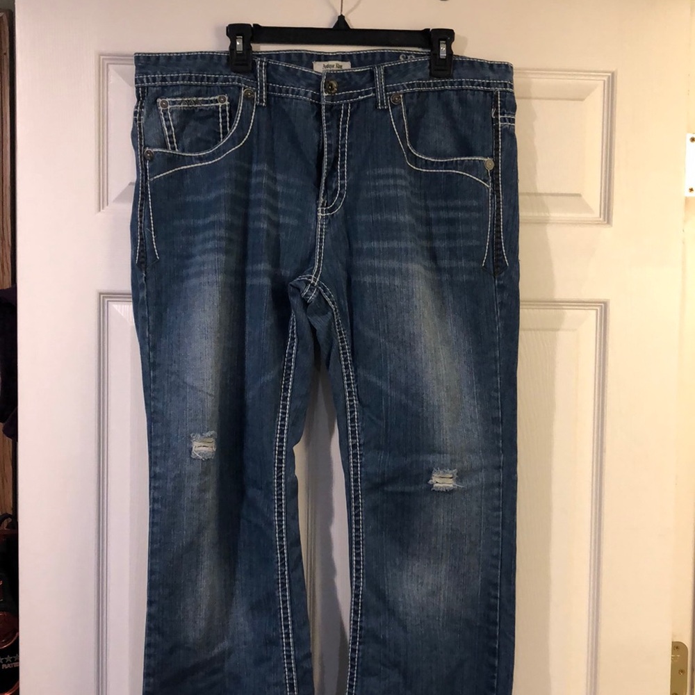 Antique Rivet Distressed 38X32 Jeans Cotton High Quality Denim